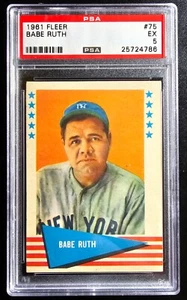 1961 FLEER #75 BABE RUTH, PSA GRADED 5 EX, CERT #25724786 - Picture 1 of 2