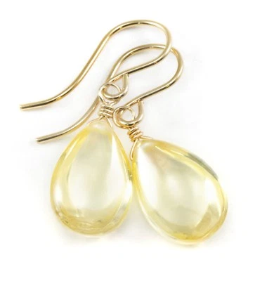 14k Gold Cubic Zirconia Earrings Smooth Champagne CZ Pear Dainty Sterling Dangle - Image 1 of 4