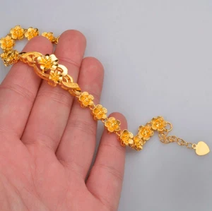 24k Gold Plated Bridal Dubai Arab Floral Bracelet African Jewelry Indian Bangle - Picture 1 of 4
