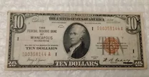 USA~1929 Federal Reserve Note~ $10 Dollars~ Special Series Number 144 In It. - Picture 1 of 10