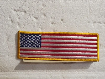 Sew On American Flag Patch Long Version Yellow Border #2070 - Image 1 of 3