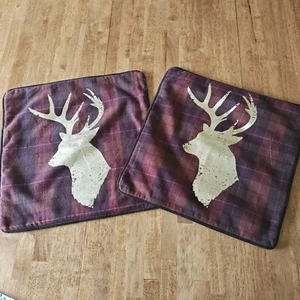 2 Pier 1 Imports Plaid Gold Foil Buck Throw Pillow Cover Christmas Rustic Glam  - Picture 1 of 8