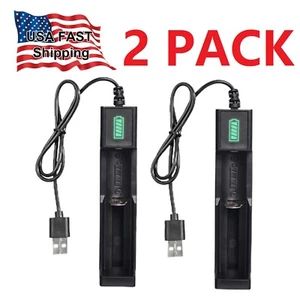 2Pcs 1-Slot Universal Battery Charger USB for 16340/14500/26650 Lithium Battery - Picture 1 of 12