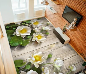 3D White Lotus FZ029 Floor WallPaper Murals Epoxy Floor Print Decal UK Amy - Picture 1 of 6