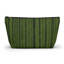 Accessory Pouch w T-bottom Olive Stripes Zipper Pouch
