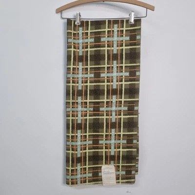 Antigo MCM Desley NYC Xadrez Texturizado Tecido de Casca Verde Marrom Laranja 48" X 55" - Imagem 1 de 4