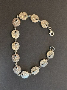 Sterling Silver Conch Shell Disc Bracelet With Lobster Clasp 8" - Picture 1 of 6