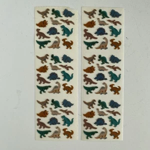 Vintage Sandylion Fuzzy Flocked Mini Dinosaur Sticker Lot 6 Squares 72 Stickers - Picture 1 of 2