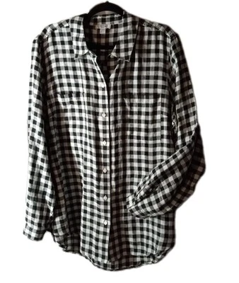 NUEVO CON ETIQUETAS LORD & TAYLOR Mujer Blanco y Negro Guinga LINO Blusa Camisa Talla-2X Foto 1 de 4