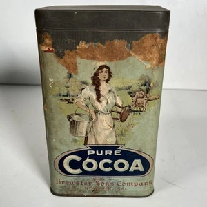RARO! Antica latta da latte marca cacao puro 1 libbra Brewster Sons Newark NJ - Foto 1 di 9