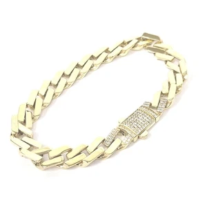 9ct Gold Curb Bracelet White Zirconia Hallmarked 22cm Long 15.7g - Picture 1 of 22