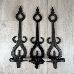 Vintage 3 - 19" Homco Metall WANDLEUCHTER Kerzenhalter GOTHIC Antik Bronze & Schwarz - Bild 1 von 9