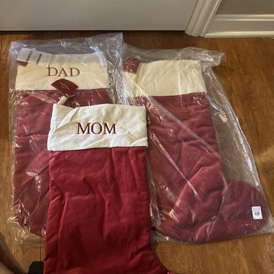 3 Medias de Navidad Pottery Barn GRANDES DE TERCIOPELO DE ALGODÓN ROJO PROFUNDO PUÑO BLANCO NUEVAS Foto 1 de 4