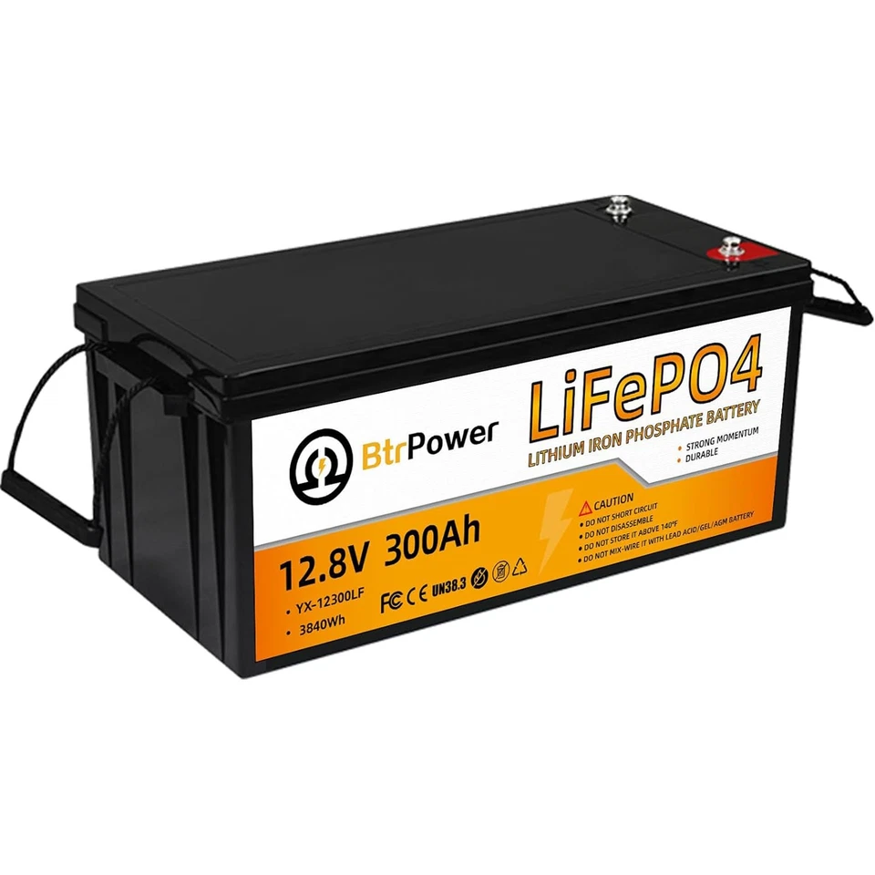 BTRPOWER 12V 300Ah LiFePO4 Battery Pack Lithium with 200A BMS for RV Marine Solar Panels