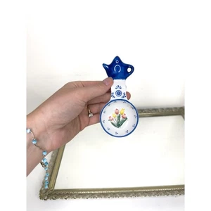 Vintage Delfter blauer Teebeutelhalter mit Teekanne und Blumenmuster, Vintage Küche - Bild 1 von 8