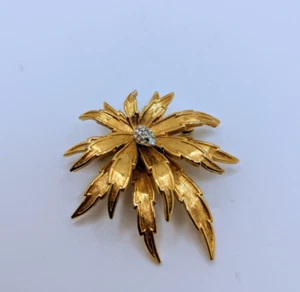 Signed D'orlan 1946 Vintage Thistle Flower Brooch Gold Tone Crystals - Picture 1 of 7