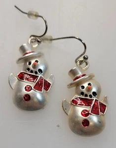 Christmas Theme Enamel Snowmen Dangle Earrings - Picture 1 of 1