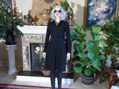 Abrigo Moschino Cheapandchic Negro 100% Lana Virgen Frontal Botón Cinturón Talla US 6 Foto 1 de 4