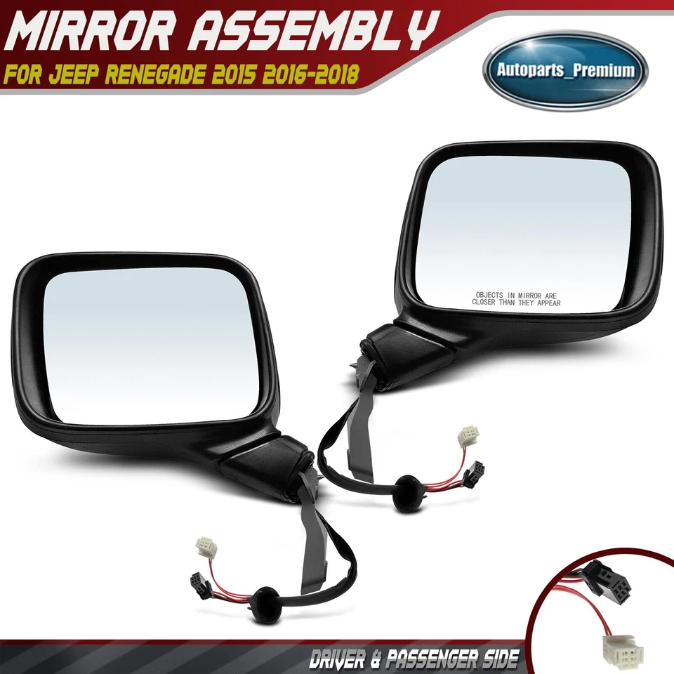 Espejo retrovisor plegable manual negro para conductor y pasajero con ajuste eléctrico para Jeep Renegade Foto 1 de 4