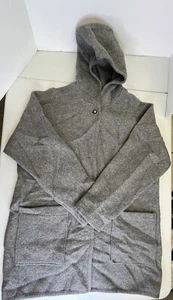 Vintage LL Bean Coat Gray Wool Pockets Button Up Austria Hooded Size Large - Picture 1 of 14