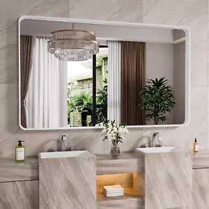 Bathroom Mirror, 60X28 Inch Metal Framed Bathroom Mirror for Wall, Rounded Recta - Picture 1 of 7