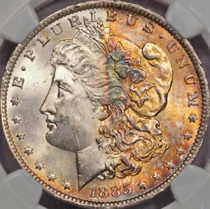 1885-O MORGAN DOLLAR / NATURAL UNIQUELY TONED OBVERSE / NGC MS63 CERTIFIED - Picture 1 of 4