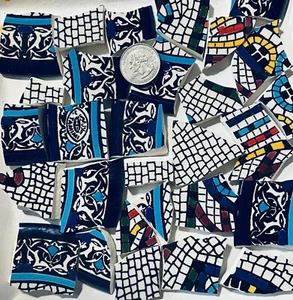 Broken China Mosaic Tile Arts and Craft Supplies - Blue & Black Chunky F149 - Picture 1 of 1
