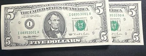 1995 $5 Minneapolis 100 Uncirculated Sequential Notes - Picture 1 of 1