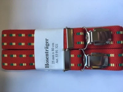  Kinderhosenträger rot gemustert  4 Clipse 80 cm lang stabiles Gummi Hosenträger - Bild 1 von 2
