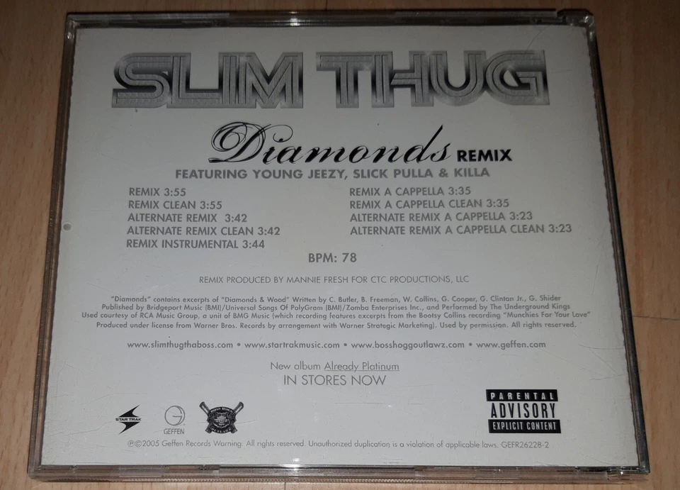 SLIM THUG  Diamonds - Remix PROMO CD Single RAP Hip Hop YOUNG JEEZY, SLICK PULLA - Bild 1 von 3