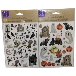 SPOOKY HALLOWEEN RUB ON TRANSFERS GHOSTS SPIDERS SKELETONS Skulls Haunted Cat - Picture 1 of 3
