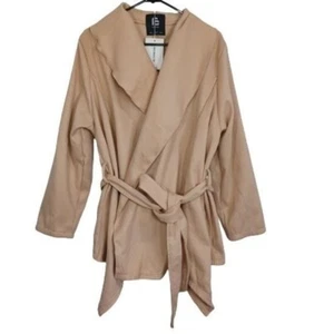 Abrigo asimétrico Bloom Chic para mujer talla 1X (16) bronceado cuello solapa con cinturón - Imagen 1 de 12