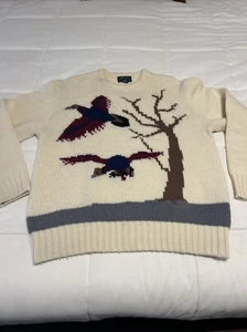 Vintage Boat House Row Cream Wool Crew Sweater Men XL 90s Mallard Nature Outdoor - Picture 1 of 7