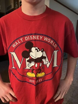 Camiseta de Mickey Mouse roja vintage de DISEÑOS DISNEY NUEVA SIN ETIQUETAS talla L hecha en EE. UU. Foto 1 de 4