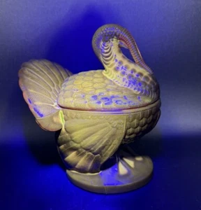 VTG LE Smith Ruby Red Amberina Cadmium Glass Turkey Candy Dish/Lid Glows Yellow - Picture 1 of 12