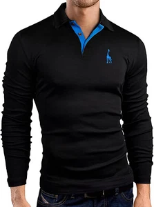 Polo da uomo elasticizzata top manica lunga colori a contrasto PL17 - Foto 1 di 8