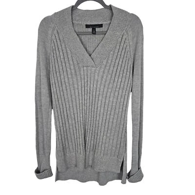 Suéter de punto acanalado del mercado negro de la Casa Blanca para mujer S gris suéter con cuello en V Foto 1 de 4