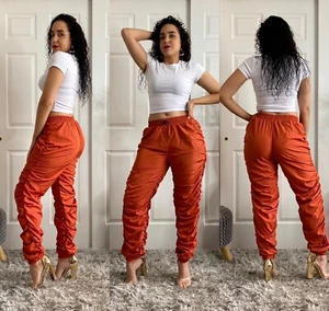 Sporty Windbreaker Jogger Pants Ruched Leg - Picture 1 of 5