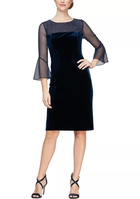 Vestido Vaina Alex Evenings Imperial Azul Ilusión Embellecido Terciopelo 10 $169 Foto 1 de 2