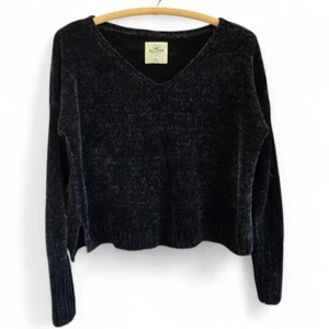 Hollister Damen Chenille Crop Pullover Schwarz Größe Small V-Ausschnitt Oberteil - Bild 1 von 7