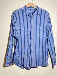 VTG Pendleton High Grade Western Wear Men Blue Stripe Long Sleeve Button Shirt L - Picture 1 of 8