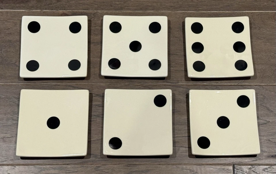 Vtg 2001 Lucky Appetizers Dice Plates Set 6 Pcs By Restoration Hardware - Image 1 of 4