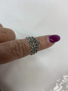 New Fashion Ring Lot, Set Of 3,silver Plated, Victorian Design, Size 7 - Picture 1 of 4