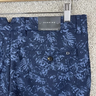 Dunning Indigo 蓝色花卉印花 9 英寸高尔夫短裤男式 33 码性能新品 — 第 1/4 张图片