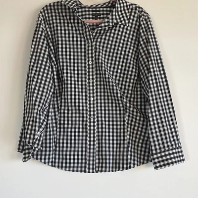 Talbots Black And White Plaid Button Down Shirt Size 22WP Long Sleeve Plus Size - Image 1 of 4