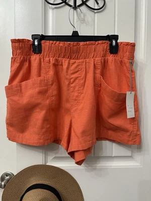 Pantalones cortos A New Day para mujer M mezcla de lino 3” entrepierna tiro alto cintura elástica naranja Foto 1 de 4