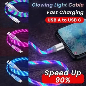 6A Fast Charging LED Glowing Cable Micro USB Type-C Data Cord for iPhone Huawei - Picture 1 of 9