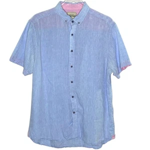 Report Collection Heritage L Mens Linen Short Sleeve Shirt Blue Resort Travel - Picture 1 of 8