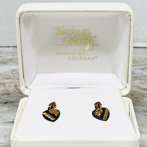 Black Heart 10k/14k TriColor Gold Earrings Dangle Black Hills 1.25g 5/8” W/ Box - Picture 1 of 13