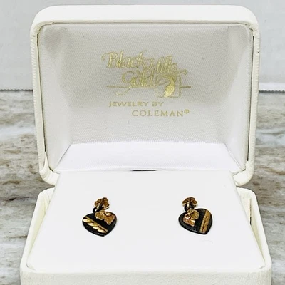 Black Heart 10k/14k TriColor Gold Earrings Dangle Black Hills 1.25g 5/8” W/ Box - Image 1 of 4
